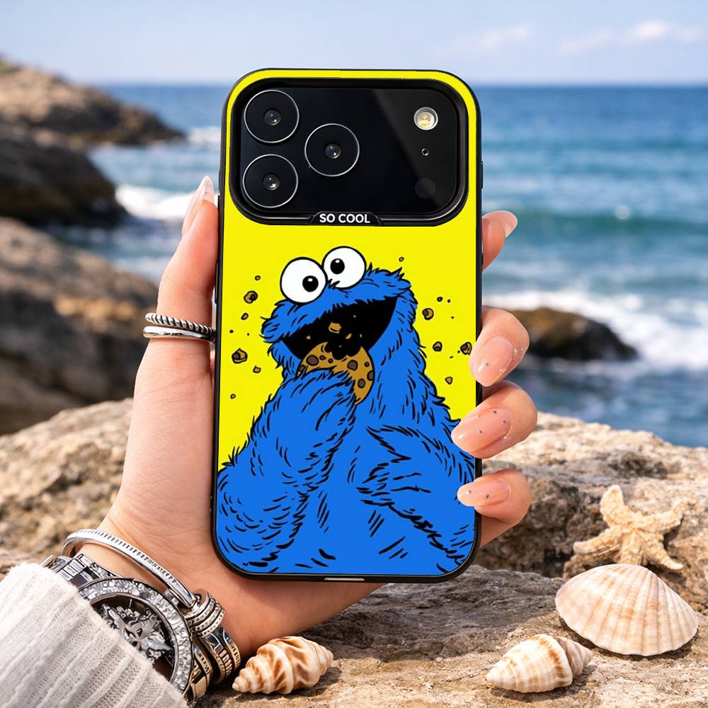 C-Cookie-M-Monster Funny Phone Case For iPhone17,16,15,14,13,12,11,Pro,MAX Gray Matte Silicone Black Cover