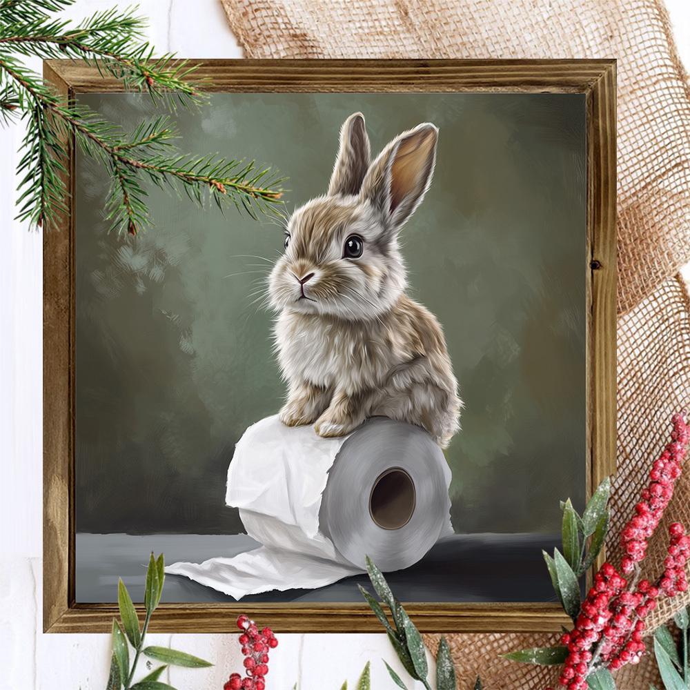 

1 country-style wooden rabbit toilet paper roll art logo, 8X8 inch cute rabbit wall decoration, suitable for bathrooms, cafes