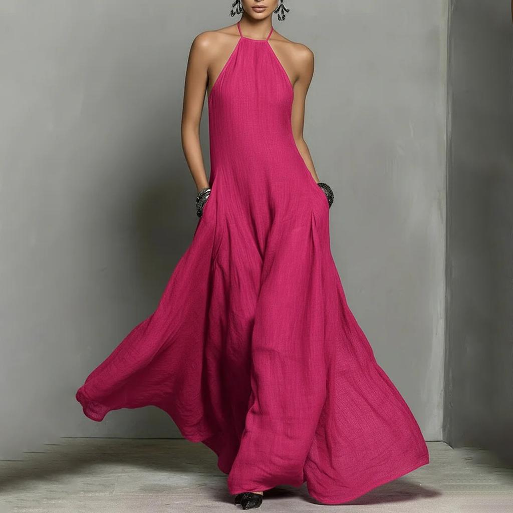 Ladies' Casual And Sexy Minimalist Hanging Neck Backless Dress