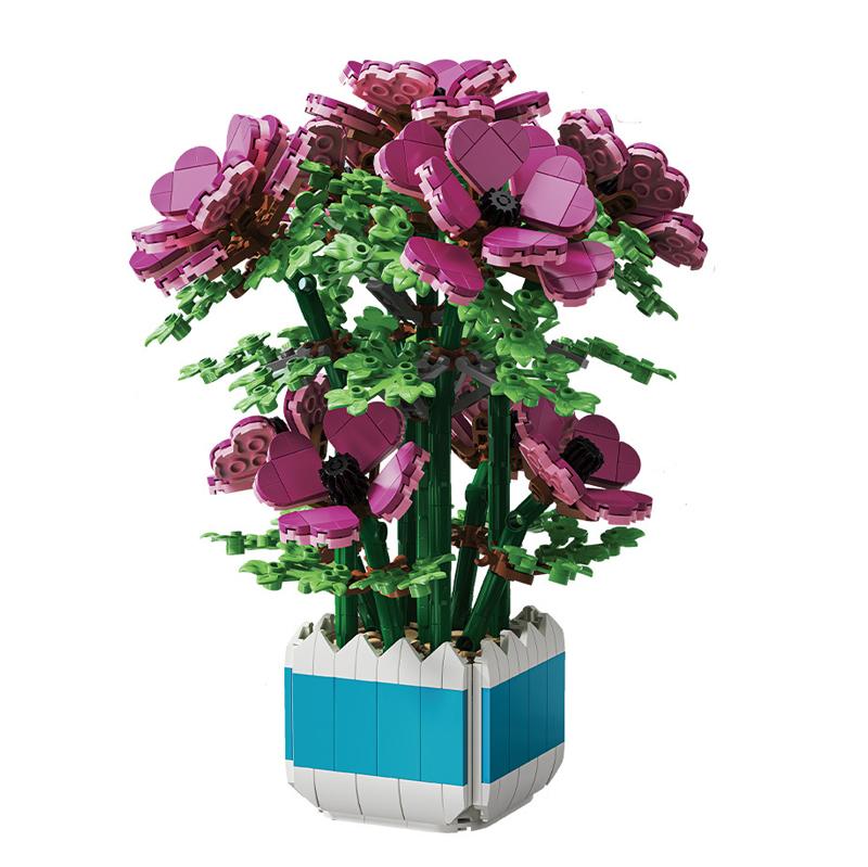 2023 City Creativity Bouquet Rhododendron Potted Plant Home Decoration Building Blocks Bricks Kids Toys