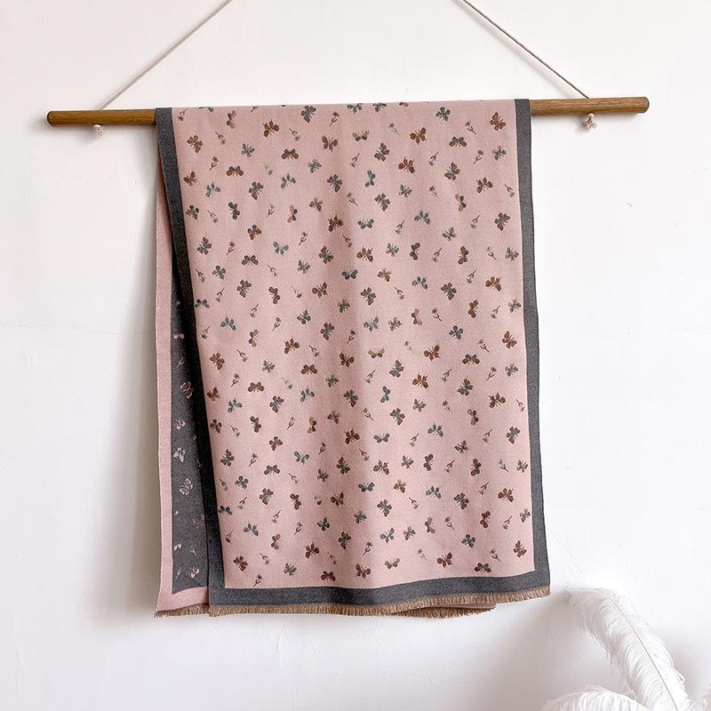 

Niche Butterfly Print Double-Sided Scarf Women S Winter High-End Warm Shawl 185cm розовый
