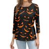 Women's Casual 3/4 Sleeve Crew Neck Top Halloween Themed Print Lightweight Pullover Blouse for Everyday Wear