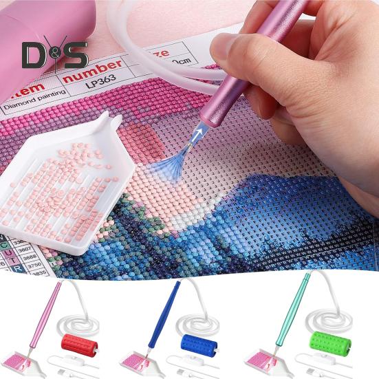 Pix electric pentru artă cu diamante cu vid, pix electric pentru artă cu diamante cu tavă de depozitare, instrument de plasare a diamantelor fără ceară pentru toate diamantele