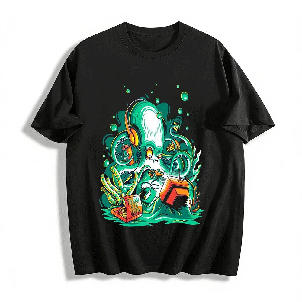 Funny Octopus Homebody Graphic Tee Unisex Casual Cool Top Pure cotton T-shirt XXS