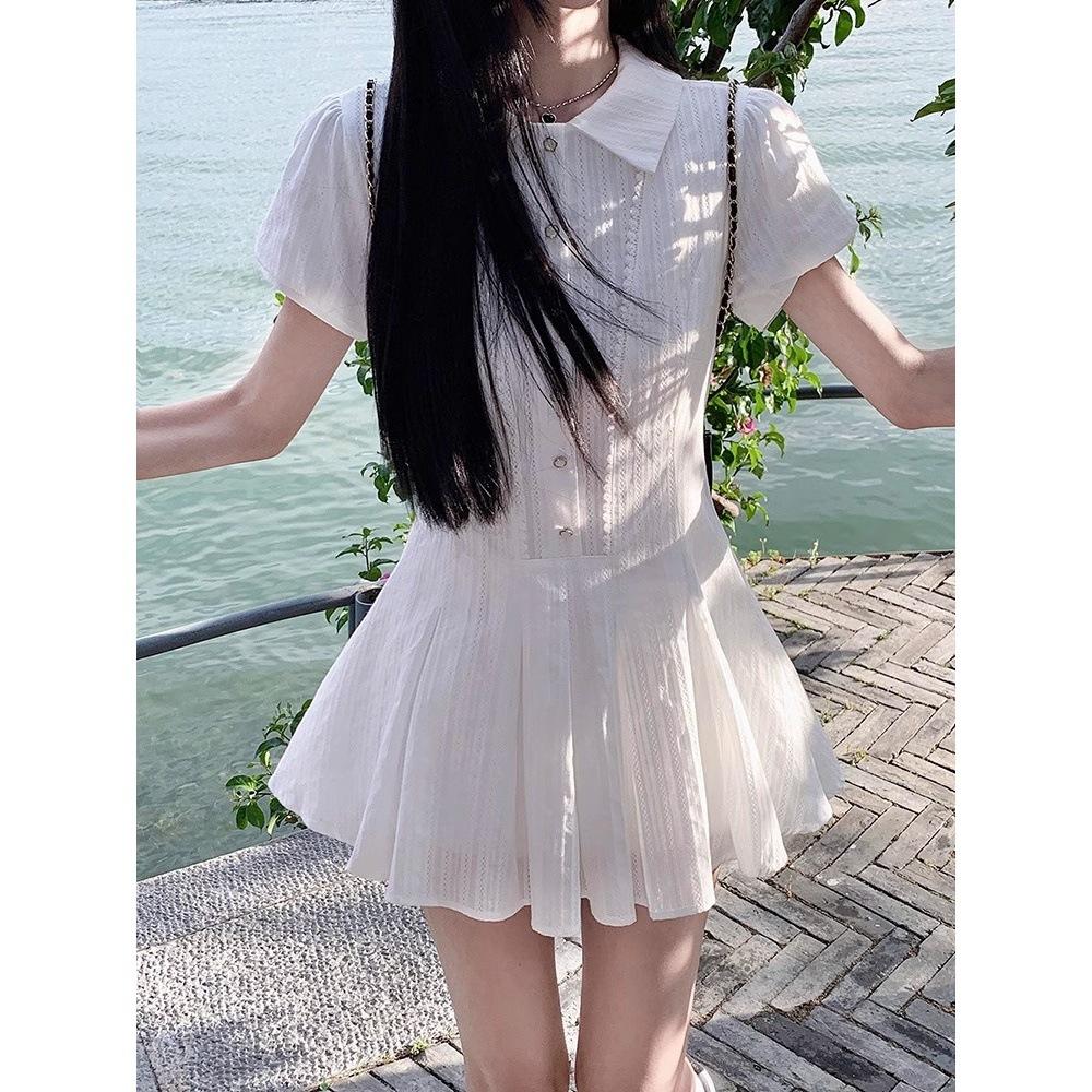 Academy Style White Shirt Super Good-looking Dress Children's Summer Temperament Waist Small White Dress Short Skirt