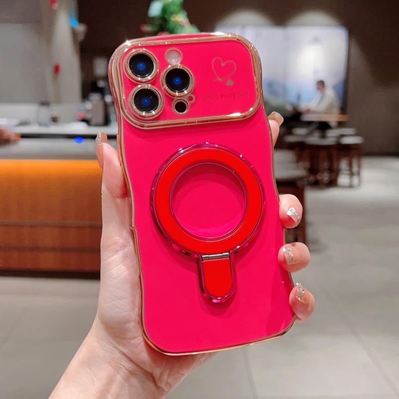 Applicable to iPhone17Promax wave love mobile phone case Apple 16 electroplated magnetic suction bracket anti-drop protective case
