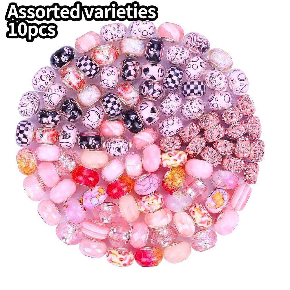 

10/30/50 штук розовых бусин из смолы с большим отверстием, европейские бусины для рукоделия, смешанные бусины-разделители, европейские бусины с большим отверстием, материалы для самостоятельного изготовления украшений 10pcs