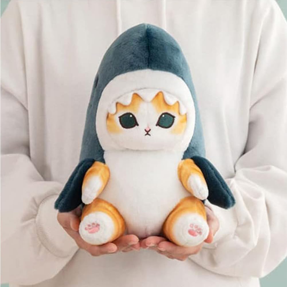 Kuschelhaie Katze Plüschtier 20cm (8 Zoll) Süßes frittiertes Garnelenhai-Katzen-Stofftier, Kawaii-Kissen, Geburtstagsgeschenk für Jungen und Mädchen (blau)