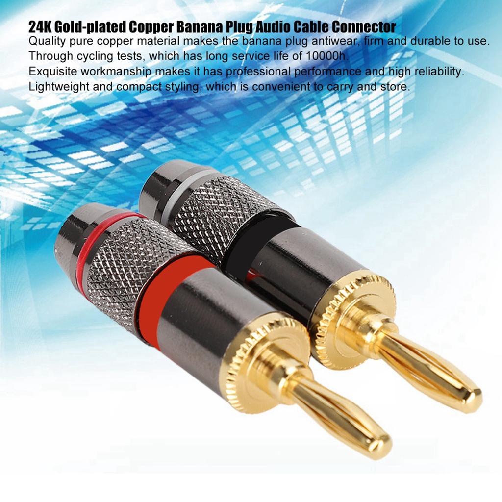 24K Gold plated Pure Copper Banana Head Plug Audio Speaker Cable Connector