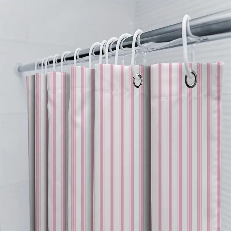 Cortina de Chuveiro Listrada: Listras Verticais Rosa e Brancas, Decoração de Banheiro Impermeável para Área de Banho Doméstica Tamanho 72x84\" (Branco com Pino