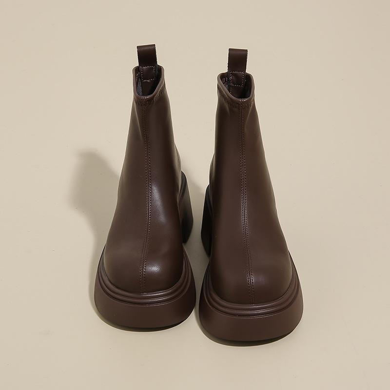 

Платформенные короткие ботинки женские осень 2025 новые ретро осенне-зимние маленькие универсальные тонкие ботинки задняя молния ботинки Мартин 40 коричневый