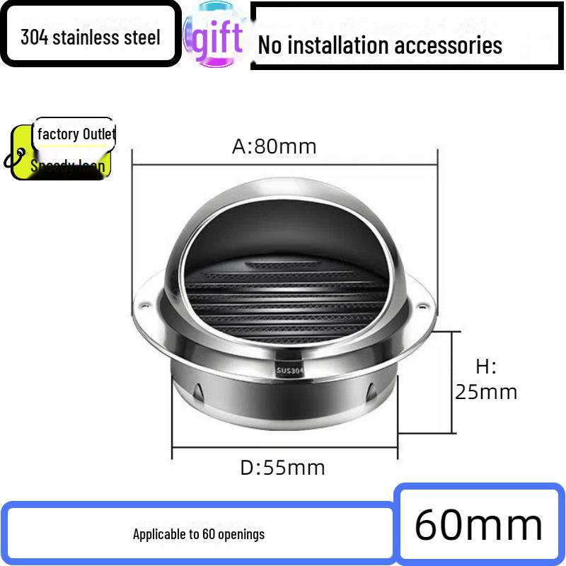 304 Stainless Steel Ventilation Cap: Rain-Proof Exhaust Cover for Exterior Wall and Range Hood, PVC Compatible