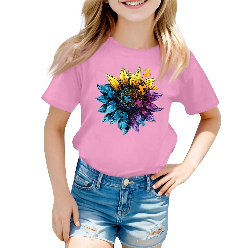 Child Casual Daily Round Neck Printed Short Sleeved T-shirt Letter Top