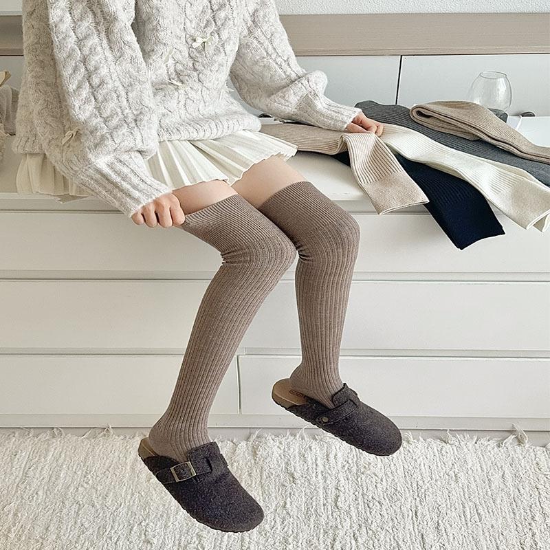 Knee Socks Children'S Autumn And Winter Thickened Warm Cashmere Socks Ins Japanese Vertical Strip Thin Warm Anti-Drop Thigh Socks