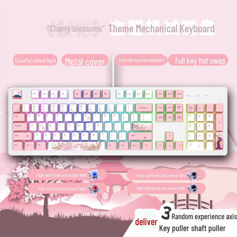 104-Key Wired Gaming Mechanical Keyboard, Blue/Black/Tea/Red/Silent Switches, Mahjong Sound, Hot-Swappable, Customizable