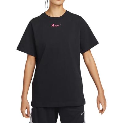 Camiseta de Manga Corta con Cuello Redondo de Corte Holgado Estampada para Mujer Tops Negro HQ1697-010