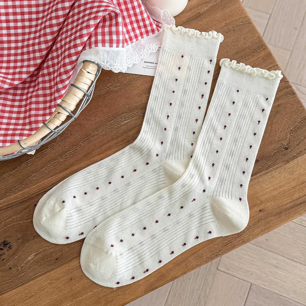 2026 New Mesh Floral Lace Women's Thin Striped Long Socks - Spring & Summer Korean Style