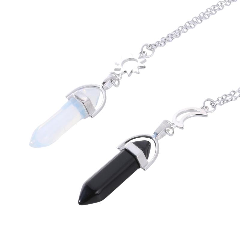 2PCS Natural Stone Hexagonal Column Crystal Pendant for Sun and Moon Charm Best Friends Jewelry Bullet Stone Women BFF G