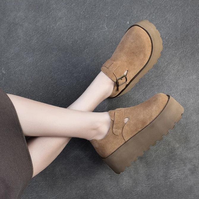 Johnature Retro Thick Soled Loafers Casual Height Increasing Versatile Women's Flat Platform Shoes