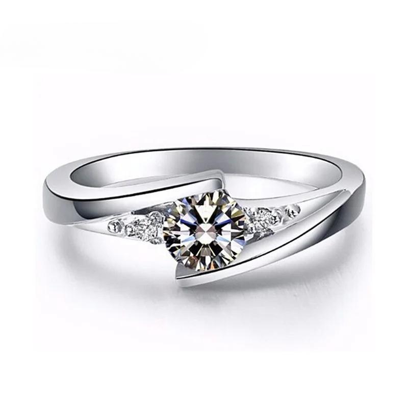 Female Round Zircon Stone Ring Vintage 925 Sterling Silver Color Wedding Jewelry Promise Crystal Engagement Bague for Women