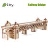 Ury 3D Wooden Puzzle Retro Steam Train With Track Railway Bridge Handmade Assembly Truck Model Diy Toys Decoration Gift For Kids