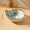Flowers Plants Japanese Household Noodle Bowl Ceramic Soup Bowl with Handle Salad Bowl Kitchen Tableware Microwave Oven Secure