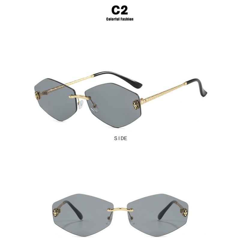 Women's sunglasses, men's and women's fashion snakehead rhombus sunglasses, frameless trimmed metal sunglasses