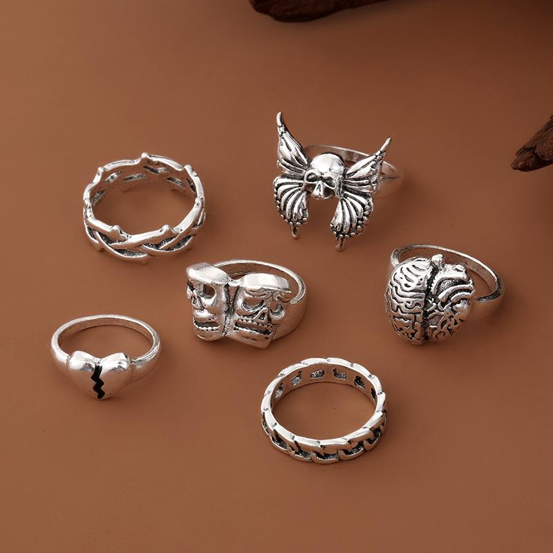 Herzschmuck Totenkopf Ring Gesicht 6er Set