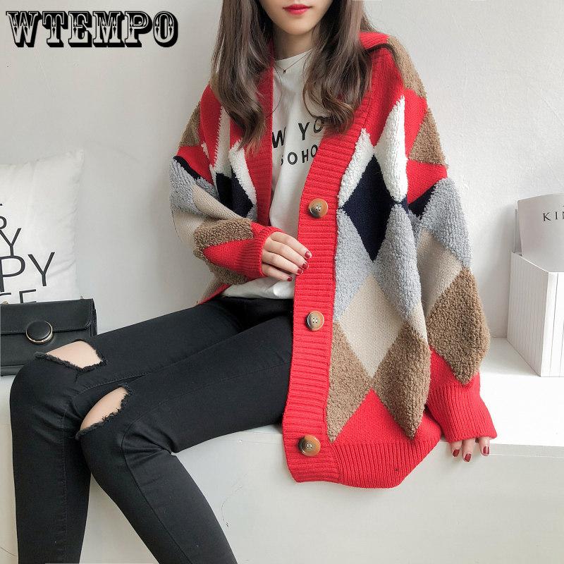 WTEMPO Korean Version Sweater Cardigan Women's Loose Top Thick Knit Sweater