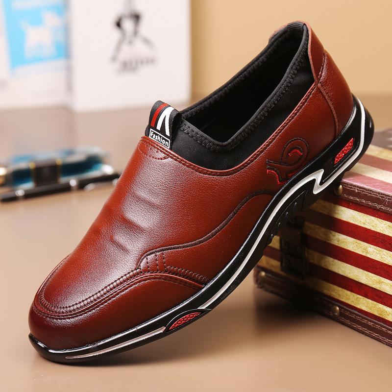 

Весенние новые мужские повседневные кожаные туфли, мужская молодежная мода, корейская версия универсальной трендовой мужской обуви, туфли для вождения с одной педалью 44 темно-коричневого