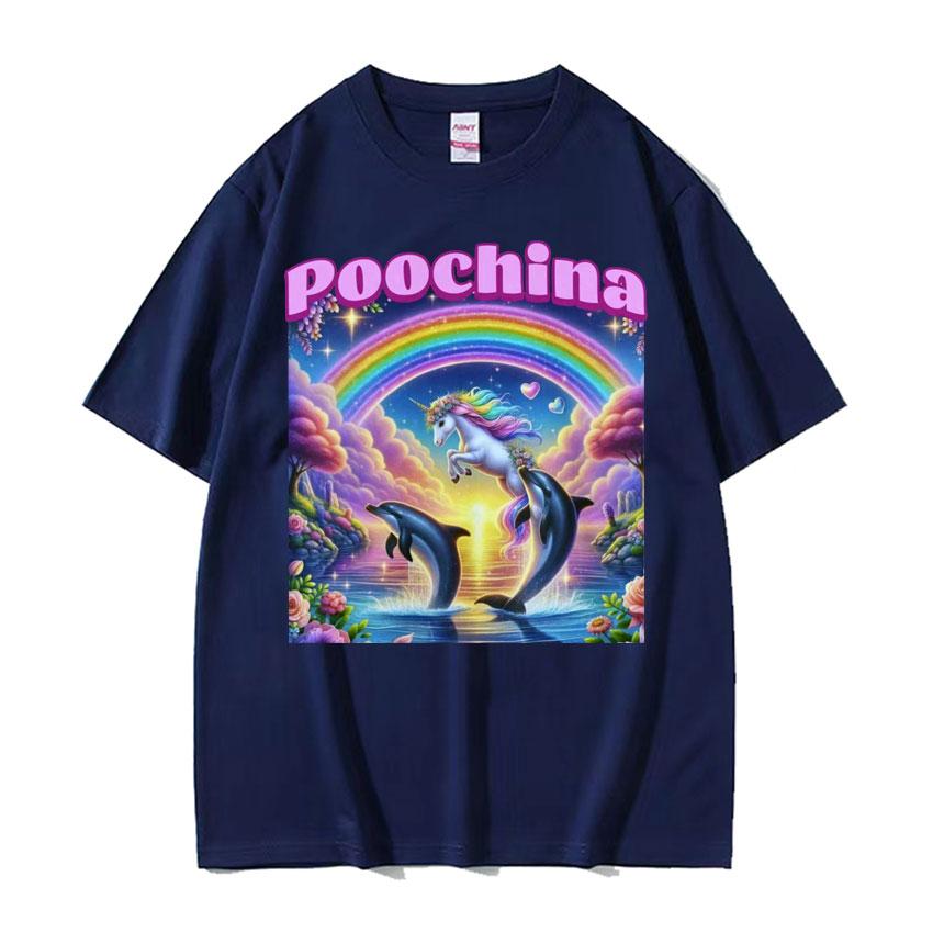 Poochina Brain Rot Ironic Funny Meme Tee Shirt for Men Harajuku Hip Hop Streetwear T-shirt Unisex Oversized Cotton T-shirts Tops