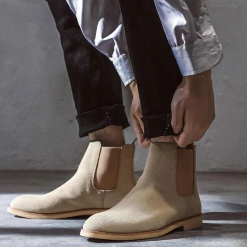 Bottes Chelsea Homme Style Britannique Bottines Cuir Véritable Daim Haute Qualité Chaussures pour Homme Nouvelles Bottes d'Affaires Zapatos Hombre
