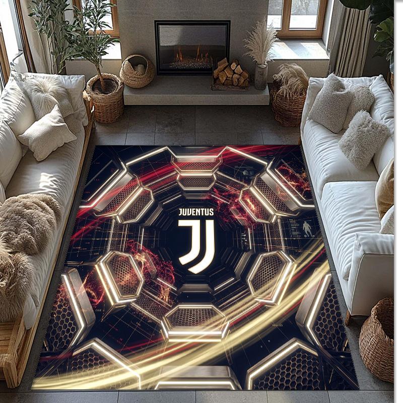 Juventus FC bedruckter Flanell-Teppich rutschfest weicher Polyester-Bodenbelag Indoor-Dekormatte für Schlafzimmer Wohnzimmer Sofa