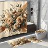 Water-Resistant Floral Shower Curtain Set With 12 Hooks, Non-Slip Bathroom Rugs, Toilet Seat Cover, Decorative Woven Polyester