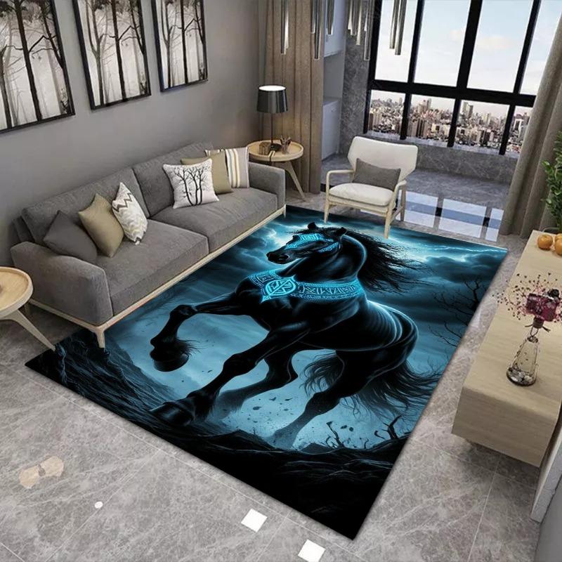 Ice Horse God of War Large Area Rug Non-Slip Wear-resistant Carpet for Living Room Bedroom Soft Floor Mat Home Decor Fashionable