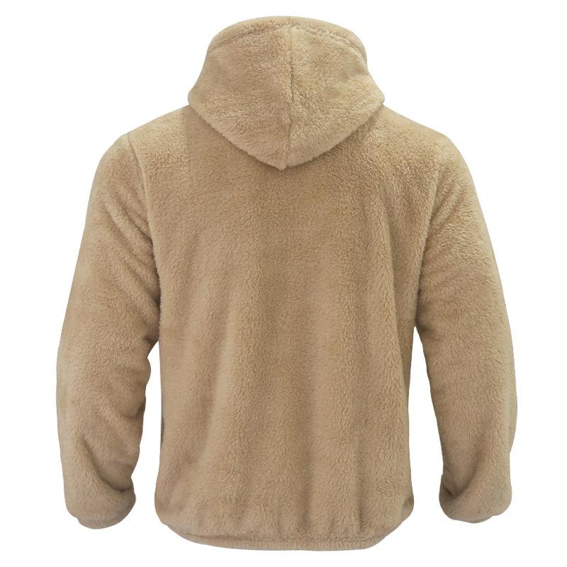 Men's Winter New Arrival Double-Faced Fleece-Lined Warm Hooded Zip-Up Casual Flag Logo Jacket