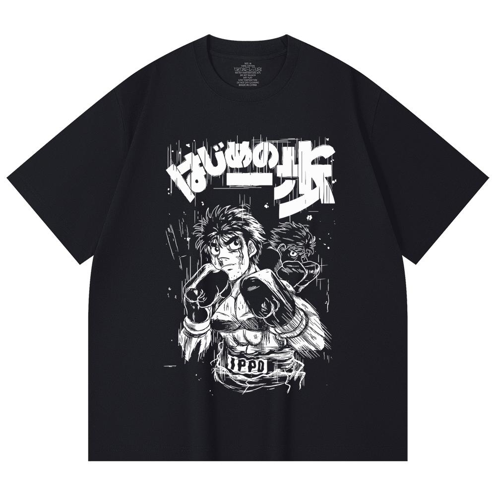 

230 Gsm 100% Cotton Hajime no Ippo V4 Ippo Print Unisex Heavy Cotton T Shirt M чорний