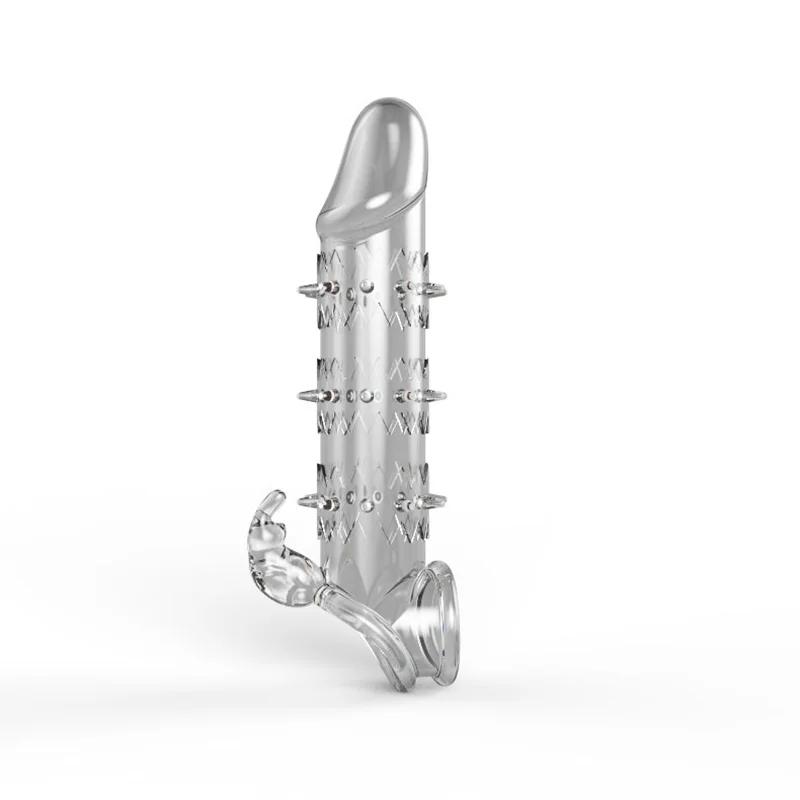Crystal Silicone Penis Sleeve – Enlarger with Delay Ejaculation Ring, Couples' Sex Toy from Sex Shop, Enhances Intimate Pleasure