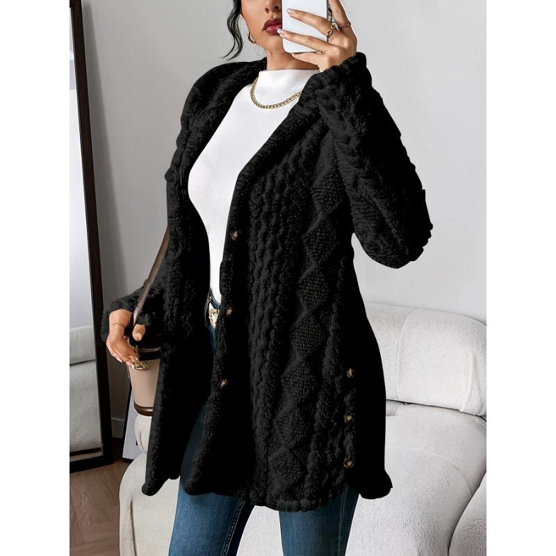 [Cozy Winter Cardigan] Warm & Cozy Women's Winter Plush Diamond-Patterned Hooded Cardigan | Longline Loose Fit Open Front Long Sleeve Coat
