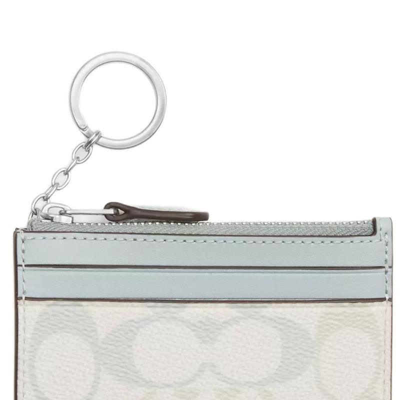 Coach Schmale ID-Hülle mit Reißverschluss Beschichtetes Canvas und Leder Mini-Kartenhalter Damen Accessoires Silber Blau CEC49-SVYUA