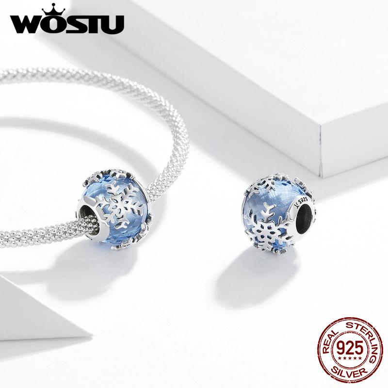 WOSTU 100% 925 Sterling Silver Christmas Tree Bead CZ Santa Claus Charm Snowman Pendant DIY Bracelet Necklace Original Jewelry