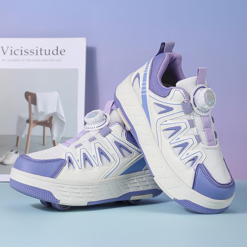 Öğrenci Paten Ayakkabıları Dönen Düğme Dört Tekerlekli Paten Paten Ayakkabıları Paten Kayma Çıkarılabilir Tekerlekli Çocuk Ayakkabıları