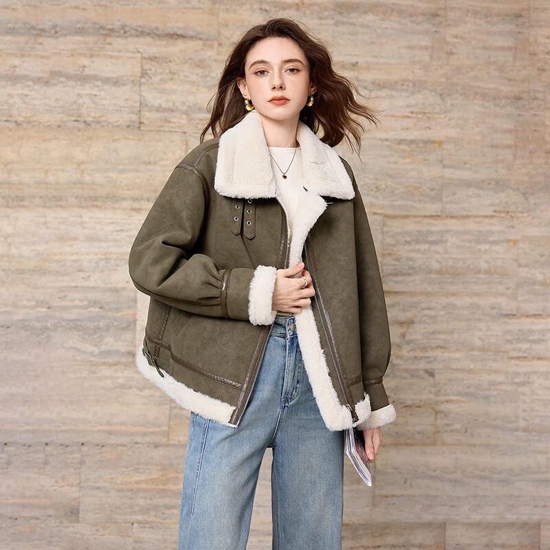 Veste courte d'hiver à revers et fermeture éclair pour femmes