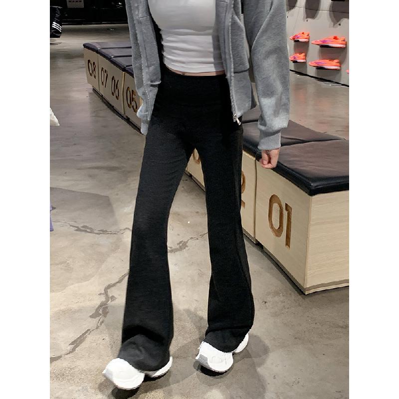 Gray flared pants for women, 2026 spring new style, high-waisted, slimming, fitted yoga pants, slightly flared, drapey, soft sports pants