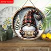 Plaid Gnome LET IT SNOW Round Wooden Hanging Sign, 2D Flat Printed Christmas Wall Door Ornament, Winter Xmas Home Decor Gift