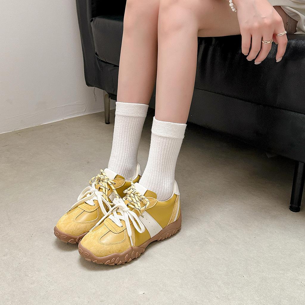 Leather inner height increase, small thick-soled silver German training shoes, women's autumn new casual sports Forrest Gump shoes