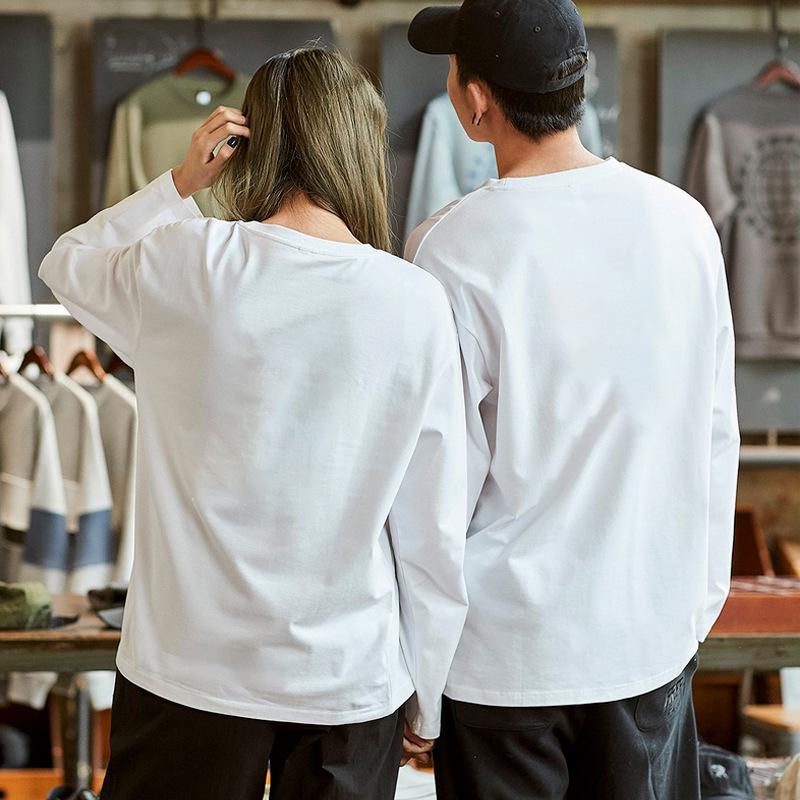 250g Heavyweight Pure Cotton Unisex Long-Sleeved T-Shirt, Solid White Round Neck, Women's Versatile Base Layer