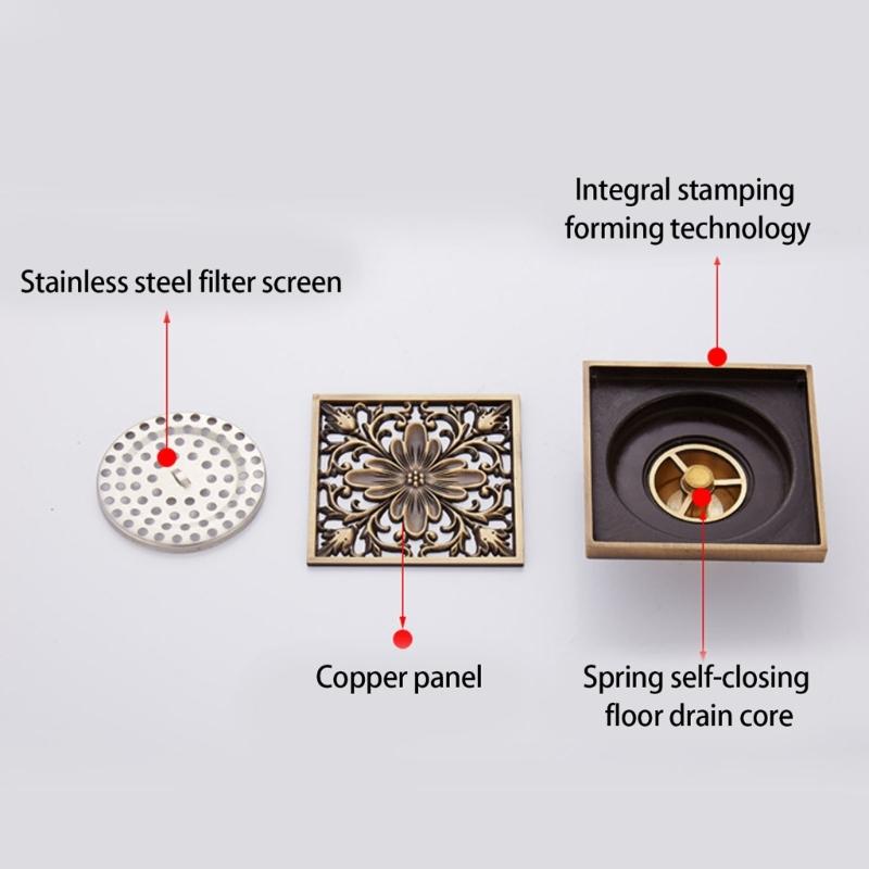 Elegant Styles Sturdy Brass Shower Drain with Sealing Odorless Designs Bathroom Accessory Portable for Home Use