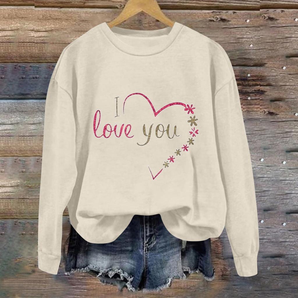 Damenmode Langarm Print Rundhals Pullover Top