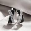 Huajie Black White Cross Contrast Bright Zirconia Earrings Buckle for Women Personality Trend Party New Ear